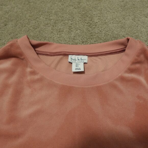 Nicole Miller New York Sweatshirt Women Large Rose Pink Velour Crew Neck - Picture 3 of 6